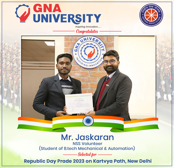 Another glorious achievement as our Student Mr. Jaskaran NSS Volunteer got selected for the Republic Day parade 2023 at Kartavya Path New Delhi.