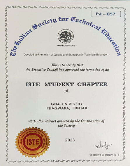 GNA University School of Engineering, Design and Automation established an ISTE Students’ Chapter in the University.